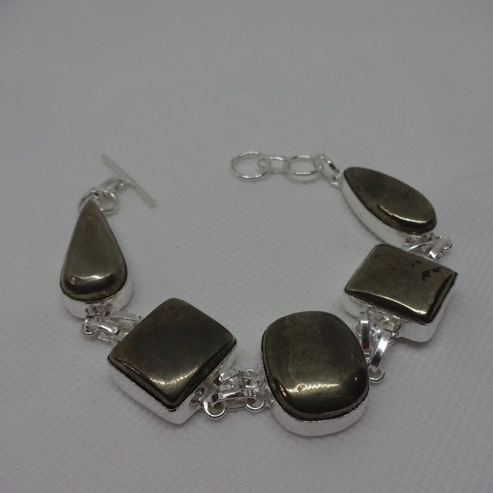 Lovely "APACHE PYRITE" Handmade Sterling Bracelet Size 7.5" #816
